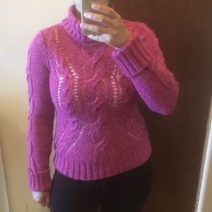 BCBG maroon cable knit turtleneck sweater